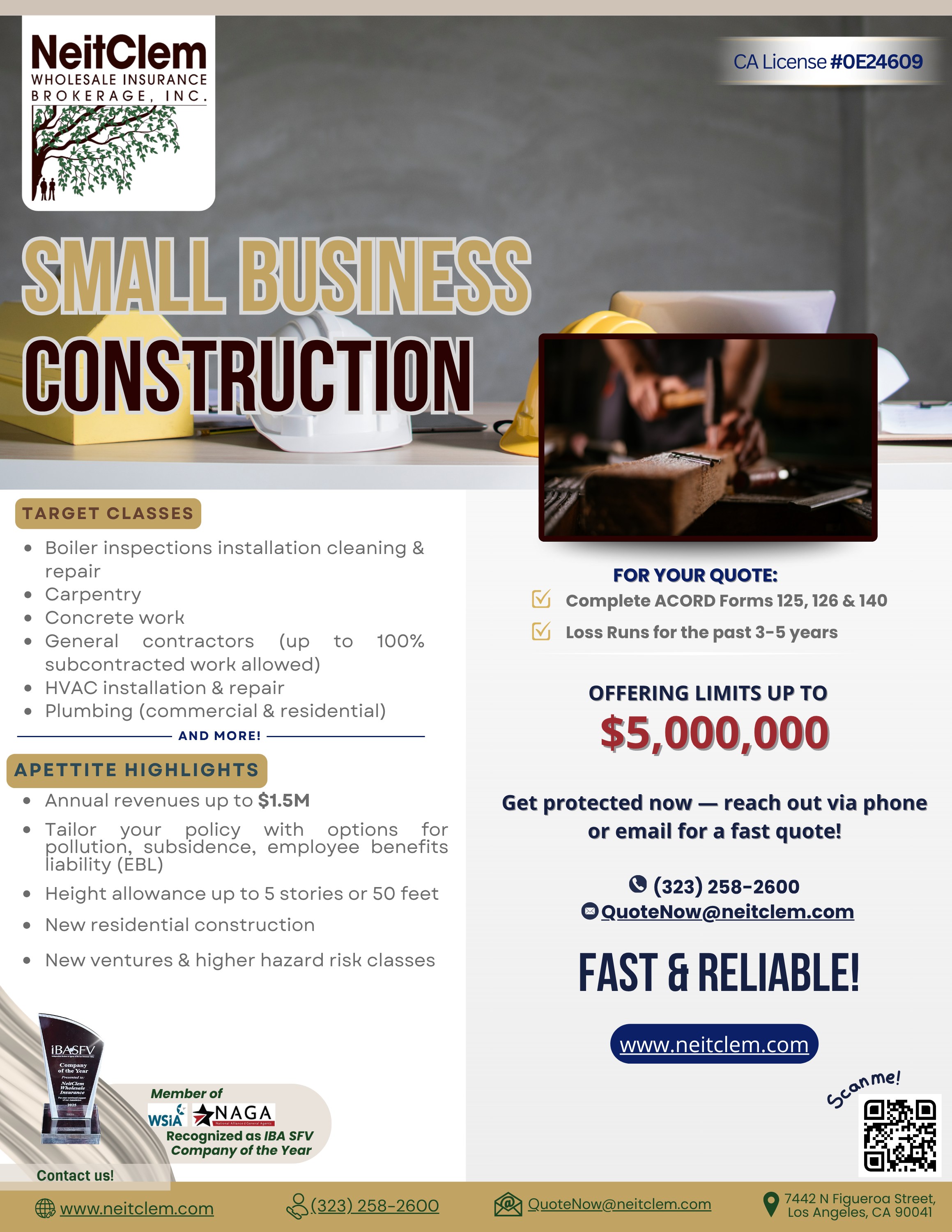 Small Business Construction promotional flyer